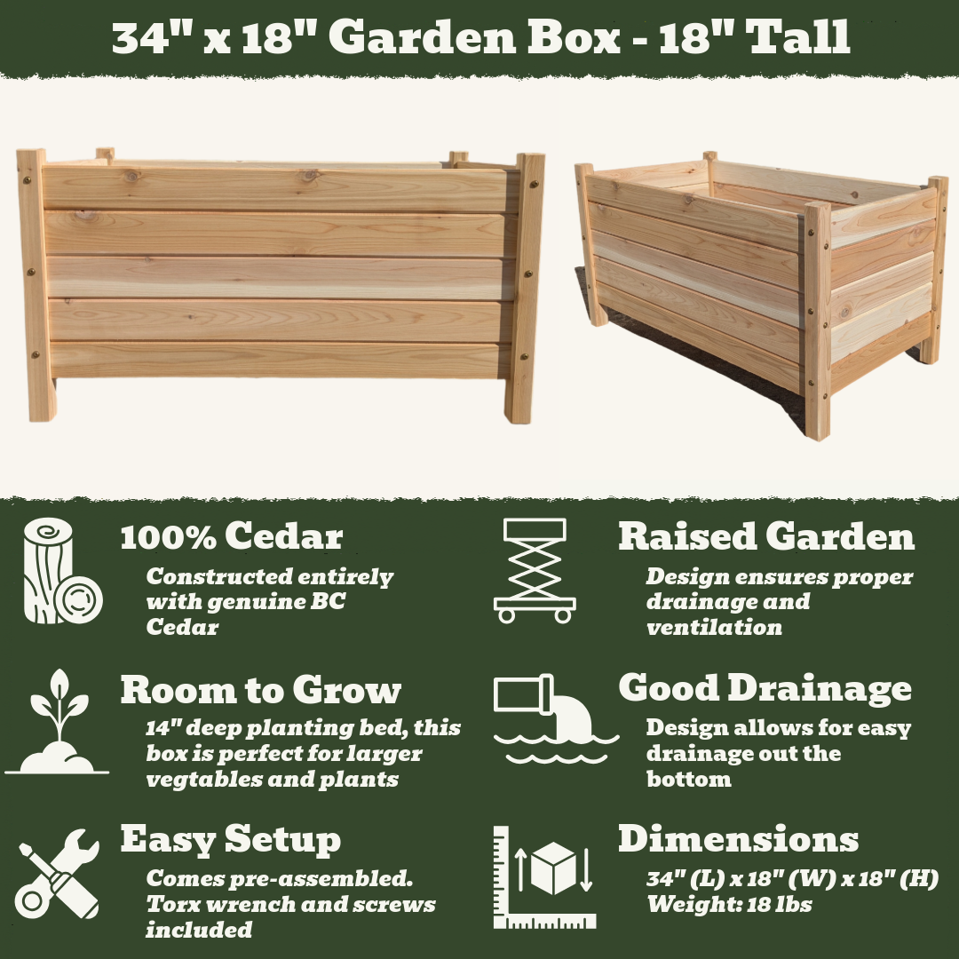 34" x 18" Garden Box - 18" Tall