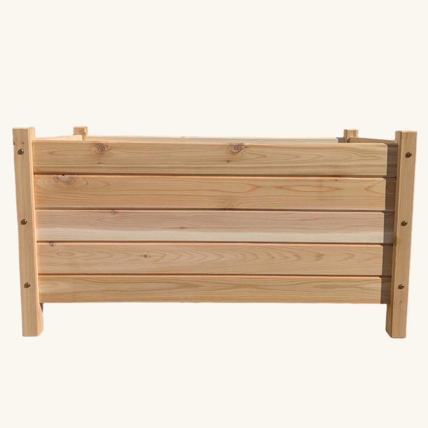 Side profile of 34x18 inch raised cedar planter box by Kelowna Woodcraft, featuring clean joinery and outdoor-rated GRK RSS screws.