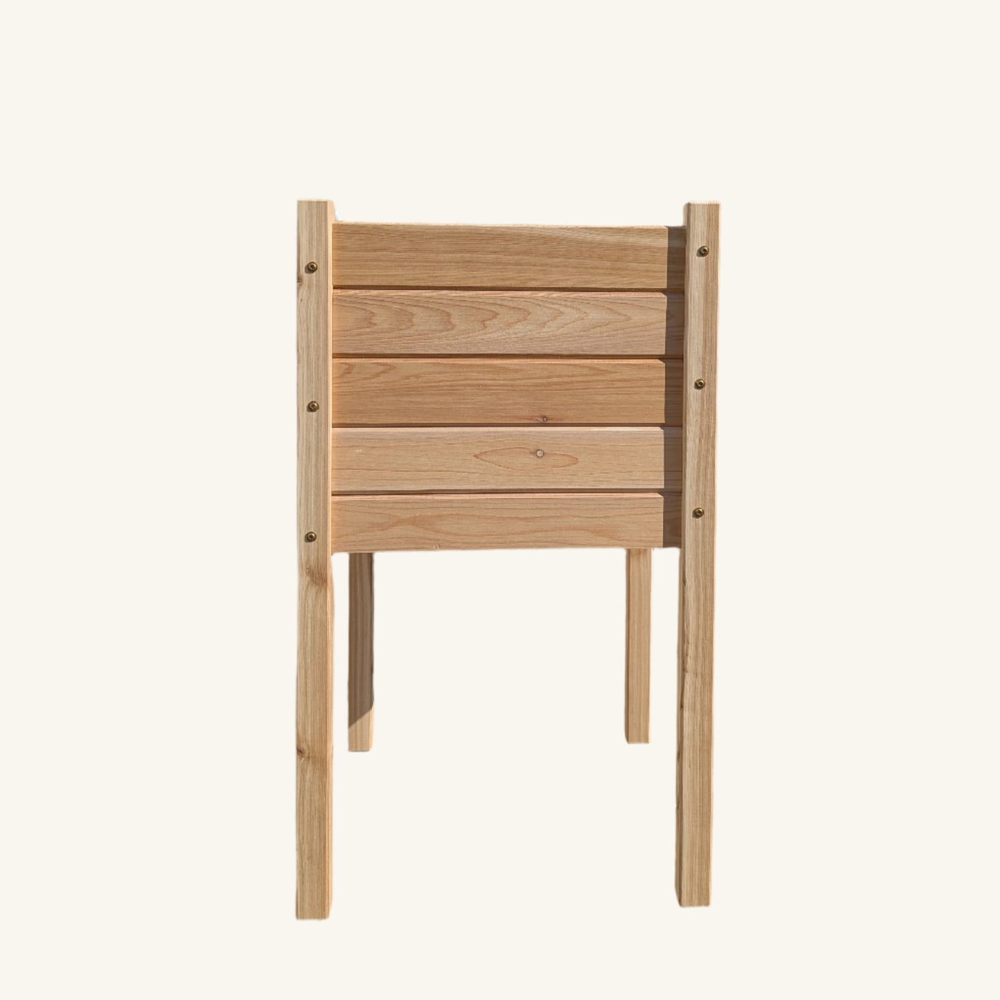 Side angle of Kelowna Woodcraft raised garden planter, 18 inches wide by 18 inches deep and 32 inches tall, crafted from premium BC cedar.