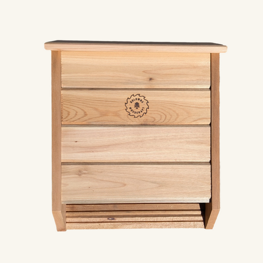 Handcrafted cedar bat box made from sustainably sourced Western Red Cedar, designed to house backyard bats, locally built in British Columbia by Kelowna Woodcraft.