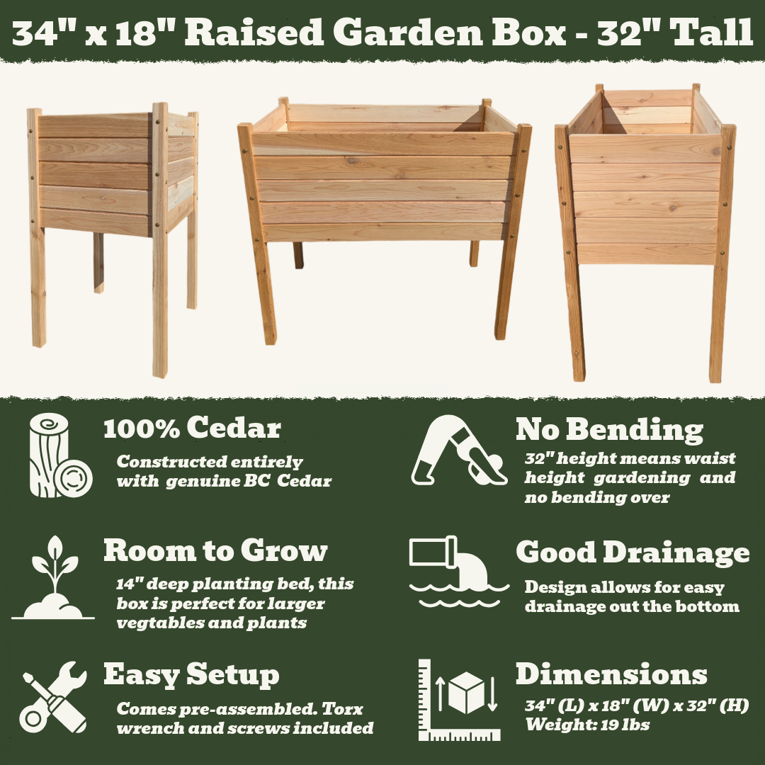34" x 18" Raised Garden Box - 32" Tall