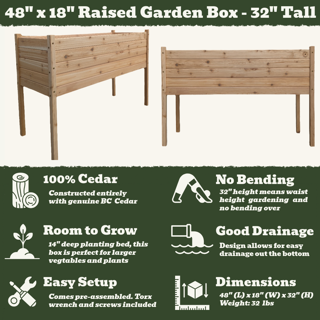 48" x 18" Raised Garden Box - 32" Tall