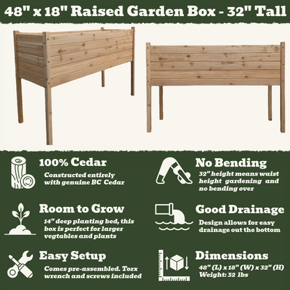48" x 18" Raised Garden Box - 32" Tall