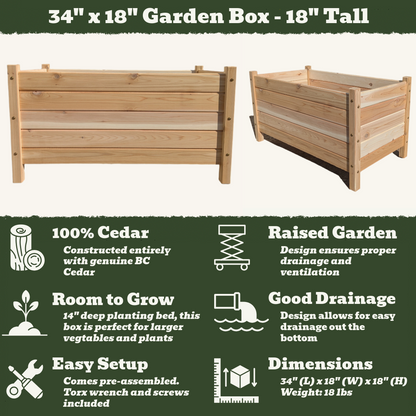 34" x 18" Garden Box - 18" Tall