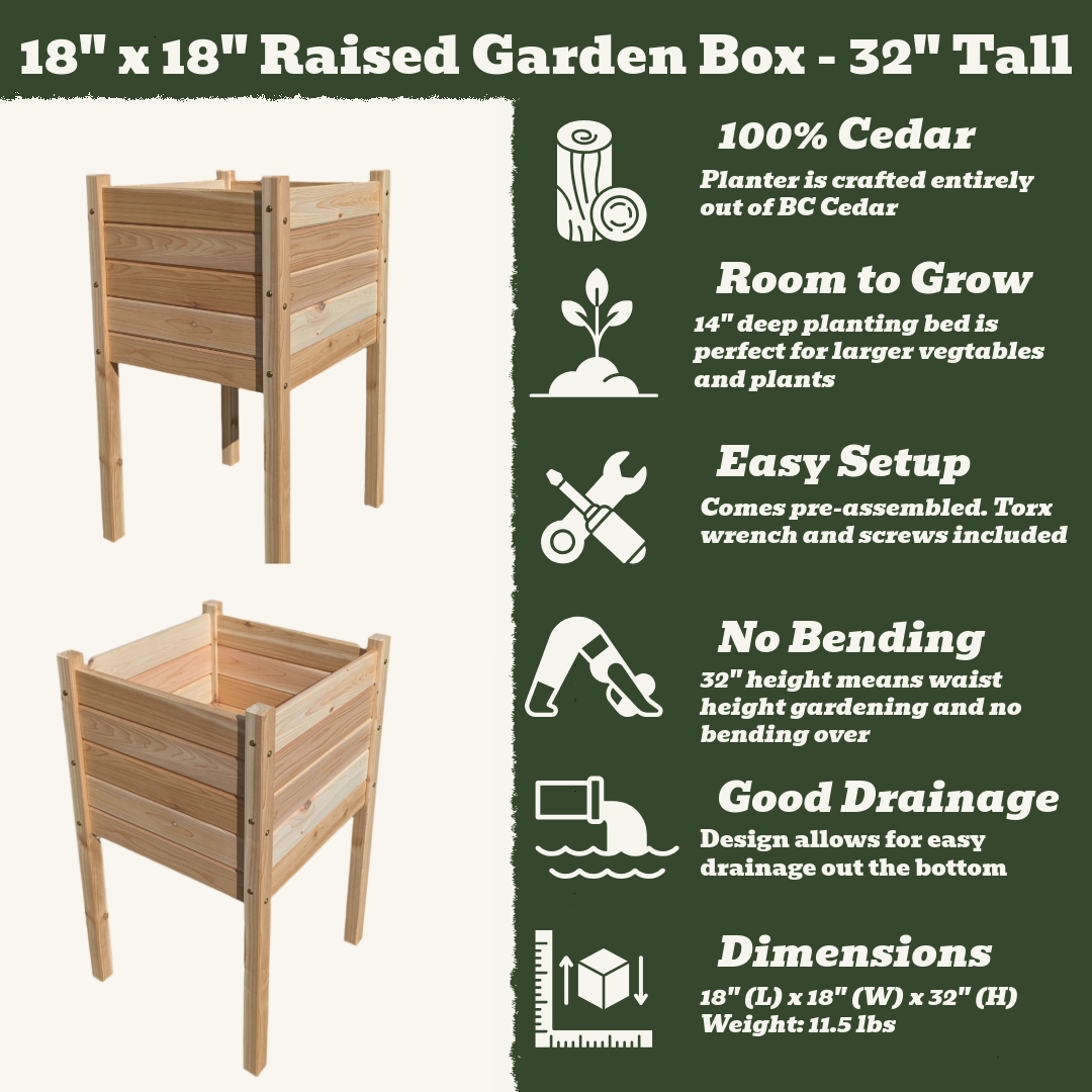 18" x 18" Raised Garden Box - 32" Tall