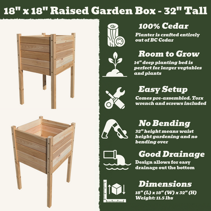 18" x 18" Raised Garden Box - 32" Tall
