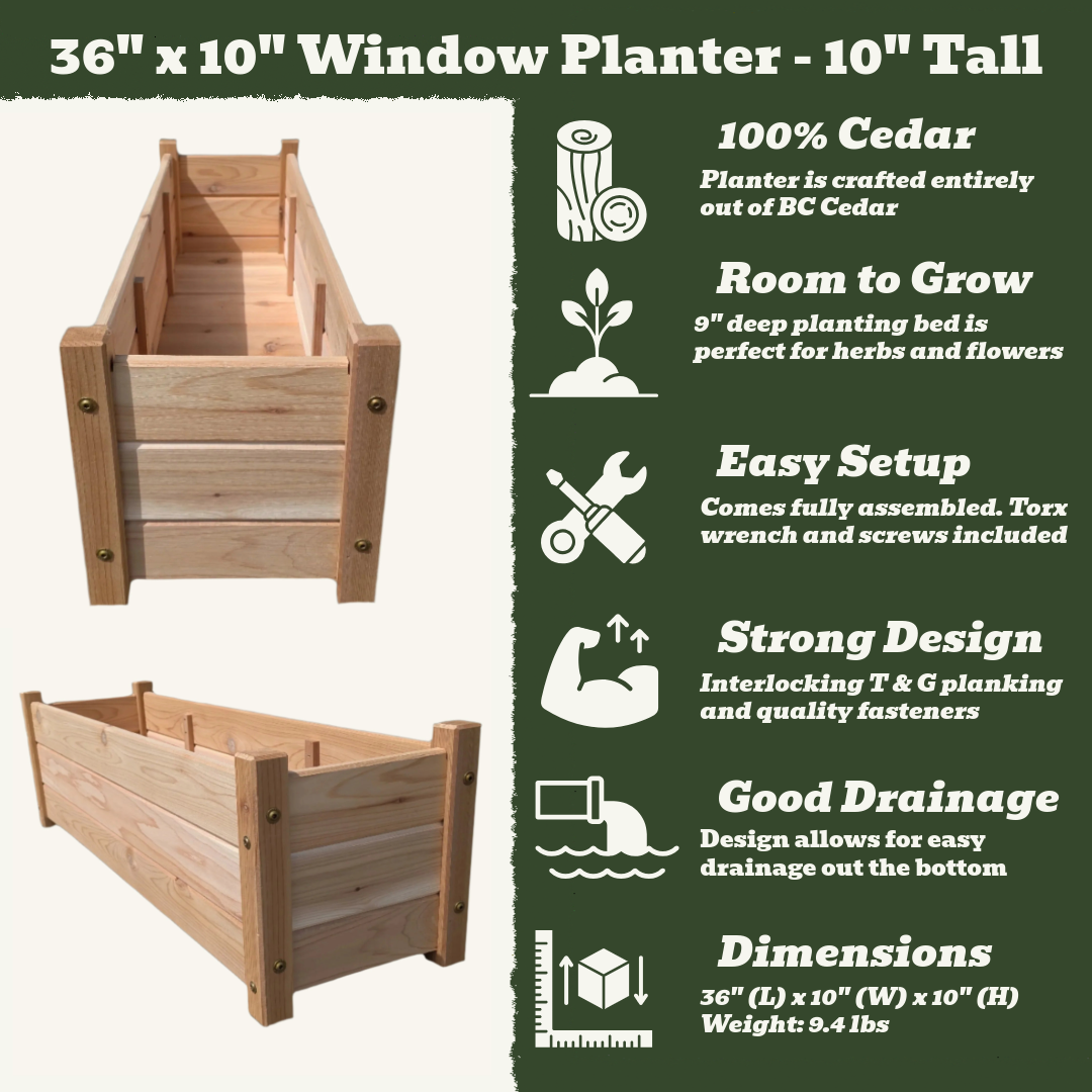 36" x 10" Window Planter - 10" Tall