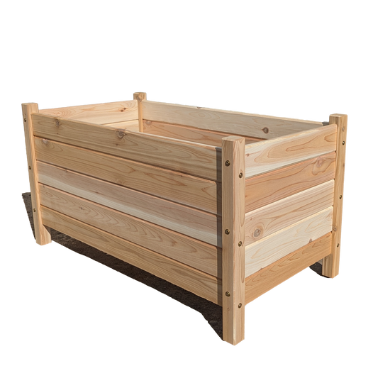 Kelowna Woodcraft 34x18 inch cedar garden planter box, 18 inches tall, handcrafted with sustainably sourced BC cedar and GRK RSS fasteners for long-lasting outdoor use.