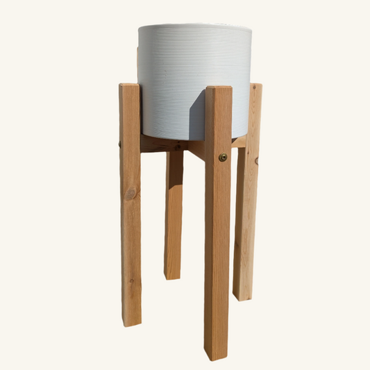16-inch tall cedar plant stand with elegant ceramic pot, handcrafted from premium BC Western Red Cedar, perfect for modern indoor or outdoor garden décor.