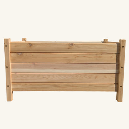 Side profile of 34x18 inch raised cedar planter box by Kelowna Woodcraft, featuring clean joinery and outdoor-rated GRK RSS screws.