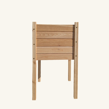 Side angle of Kelowna Woodcraft raised garden planter, 18 inches wide by 18 inches deep and 32 inches tall, crafted from premium BC cedar.