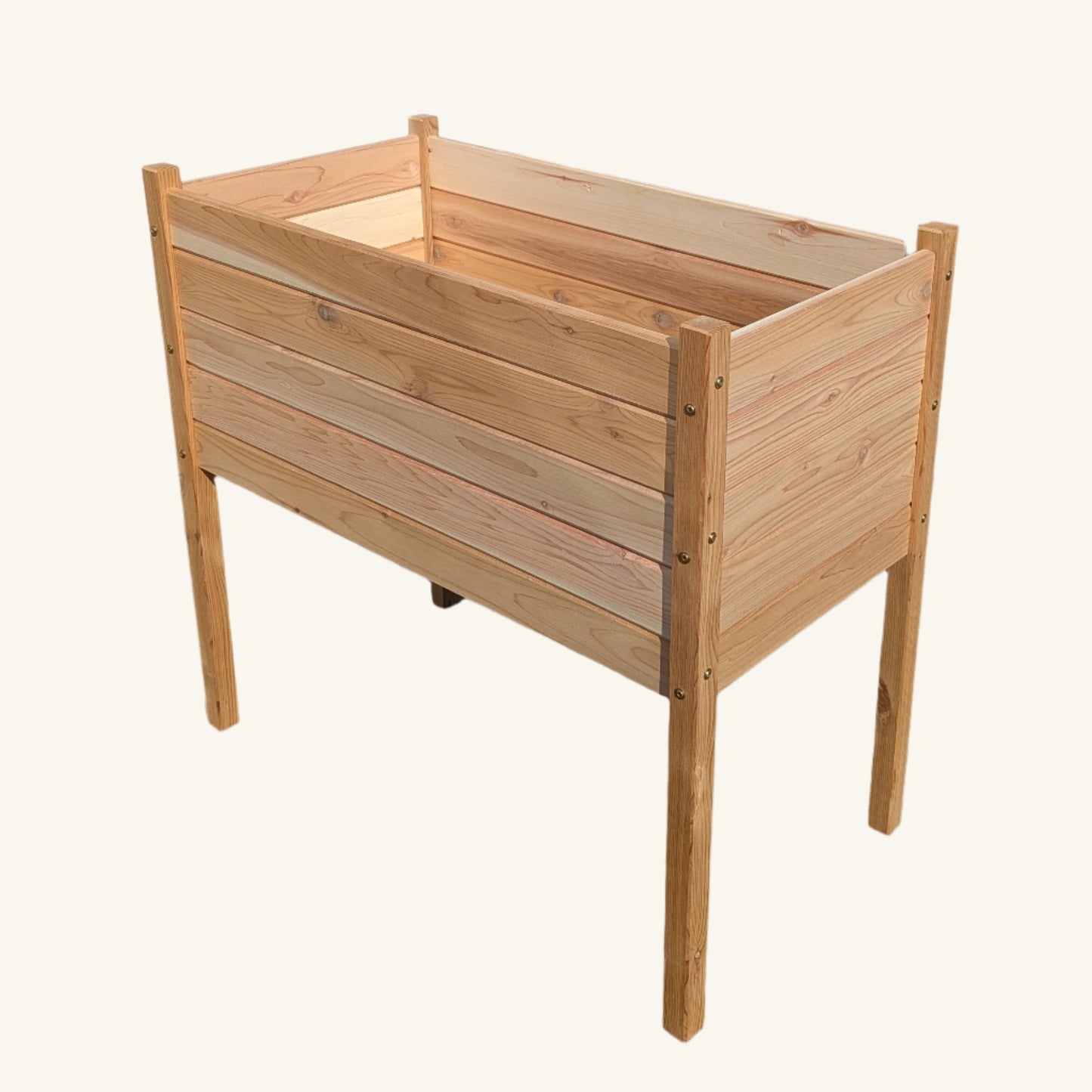 Top-down view of Kelowna Woodcraft 34x18 raised cedar planter box, 32 inches tall, showing deep interior planting space and precise cedar craftsmanship.